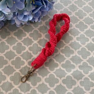 Wrist Strap Key Clip Red Macrame Handmade